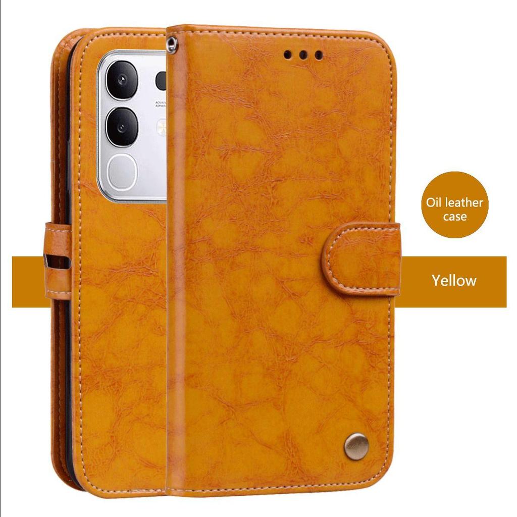 Vintage Crazy Horse Texture PU Leather Flip Wallet Phone Case for Vivo Y29 4G Card Holder Kickstand Shockproof Protective Cover