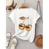Funny Golden Cherry Print Casual Short Sleeve TShirt Women Graphic Gothic Tees Tops Y2k 90s Womens Crew Neck T Shirt Clothes