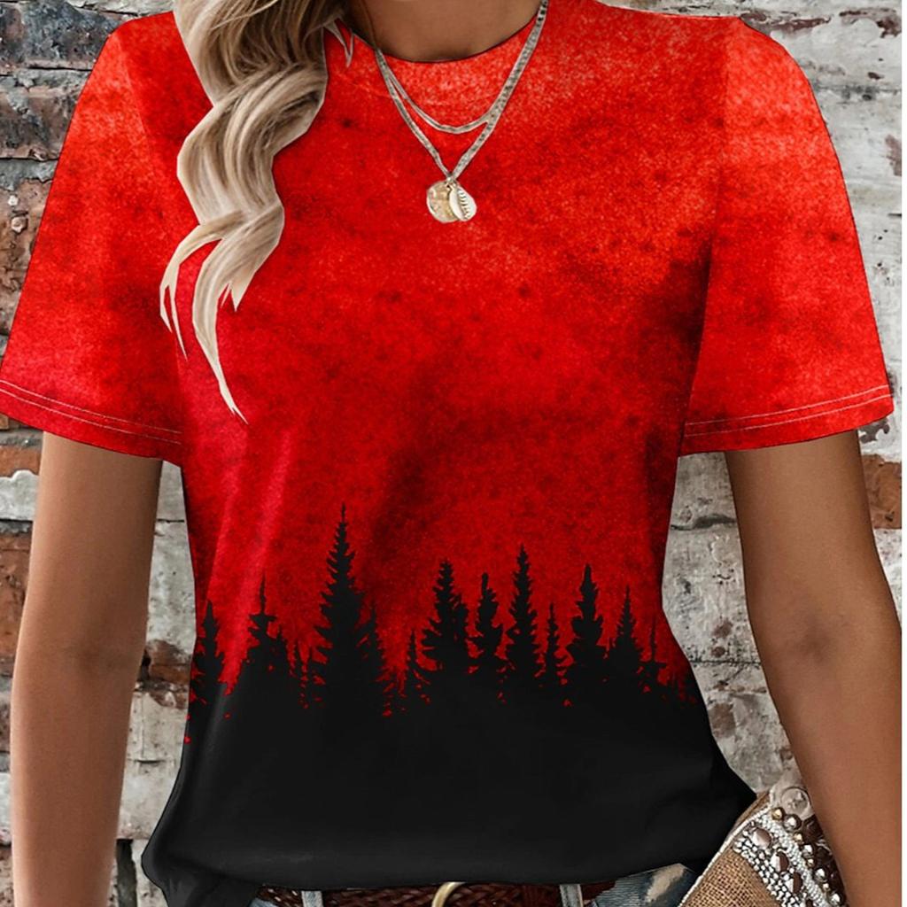 Summer Casual Comfortable Women's Fashion Printing Round Neck Short Sleeved Plus Size T-shirt