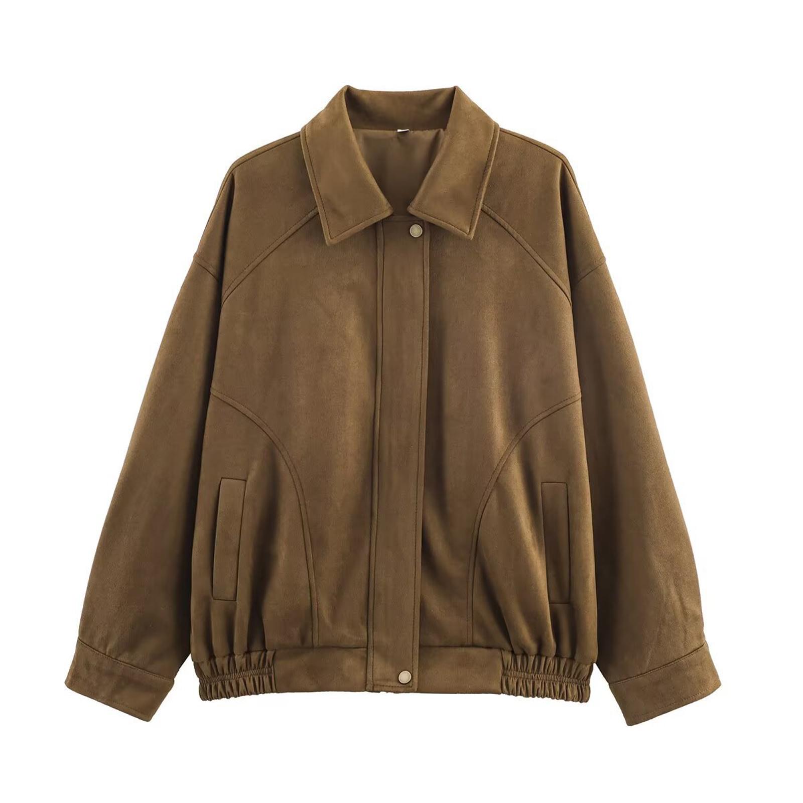 

Women s Faux Suede Button Jacket Oversized Gathered Hem Short Length Coat Casual Vintage Outerwear With Pockets M верблюд