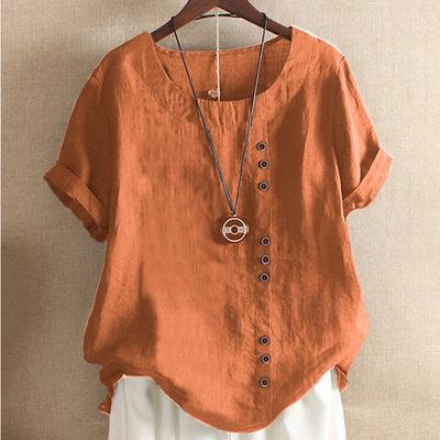 Fashion Large Size Blouse Round Neck Short Sleeve Solid Color Cotton T-shirt for Women's Shirt