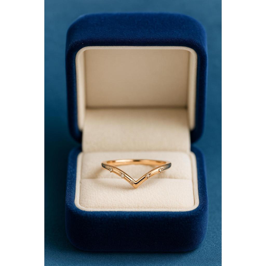 Chevron V Shape Ring with Tiny CZ Stones, Minimalist Stacking Band, Dainty Rose Gold Plated Silver Jewelry for Women