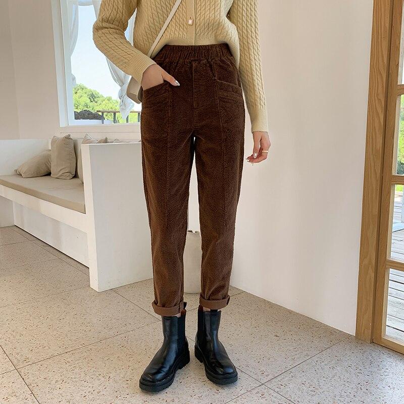 Mujer Talla Grande Pana Pantalones Harén para Otoño Invierno Sólido  Elástico Cintura Alta Pantalones Largos Bolsillo Femenino Mujer Pantalones  comprar a buen precio — entrega gratuita, reseñas reales con fotos — Joom