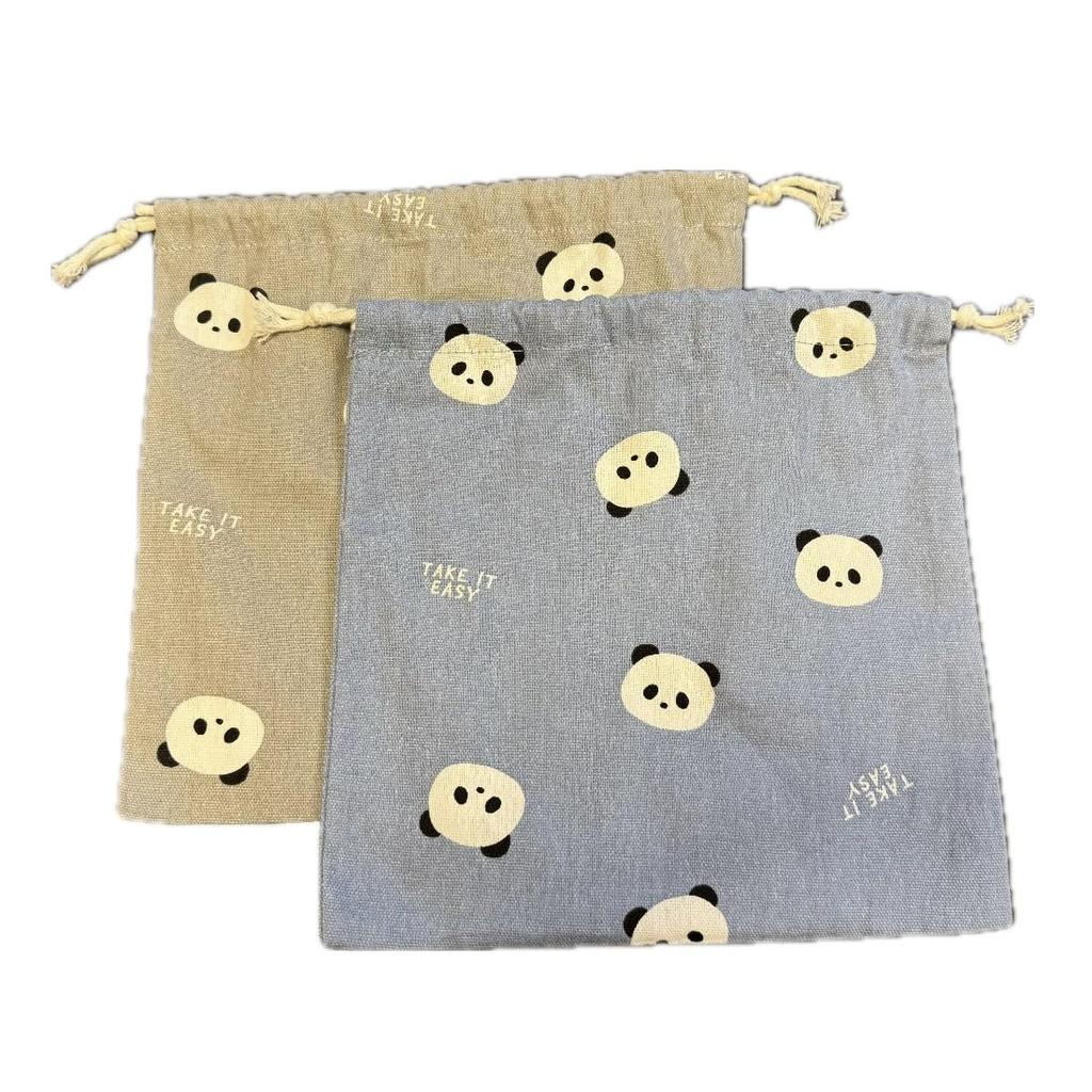 Set of 2 Panda-patterned School Lunch Drawstring Bags for School, Daycare, and Kindergarten. Perfect for Elementary School Students.