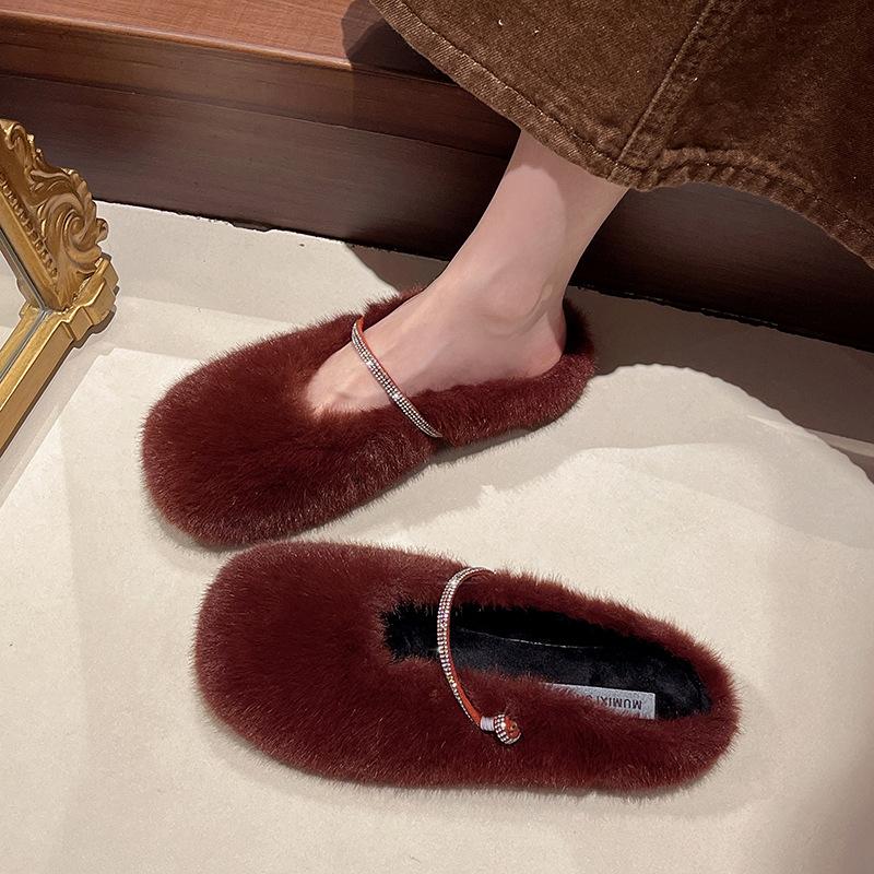 2025 autumn and winter Korean version cotton shoes plush shoes warm plush shoes soft-soled versatile slippers
