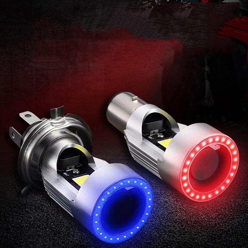 Bulb H4 BA20D Blue/Red Angel Eye LED Motorcycle Headlight Scooter Motorbike Headlamp Light Bulb DRL Motorcycle Light Accessories