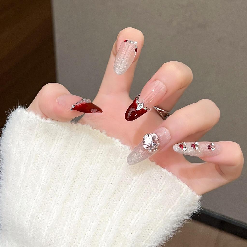 2026 New Year Wearable Lion Dance Cat Eye Manicure: Handmade Removable False Fingernail Stickers.