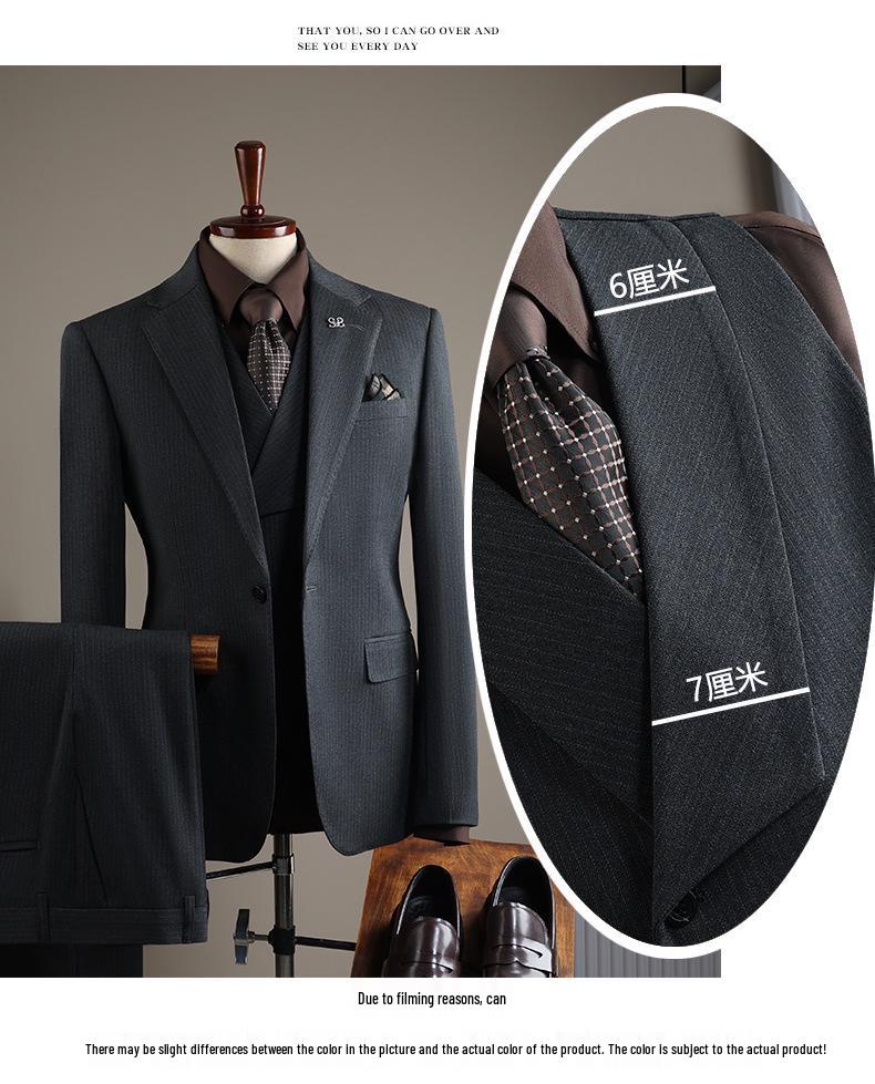 Plus Size Men's Striped Business Casual Wedding & Formal Suit Set
