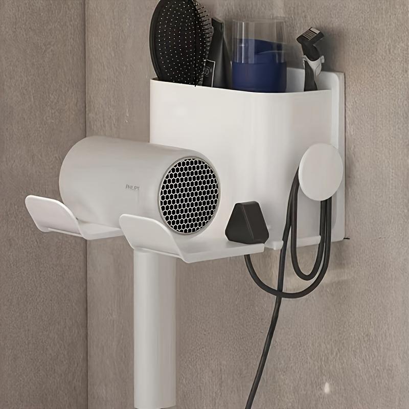 Hair Dryer Holder - Wall-mounted Electric Hair Dryer Stand Without Drilling Holes - Toothbrush Comb Holder