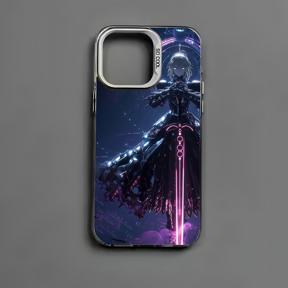 Fate Zero Stay Night S-Saber Phone Case For iPhone 16 15 14 13 12 11 Pro Max Black Matte Multicolor Laser Metallic Aurora Cover