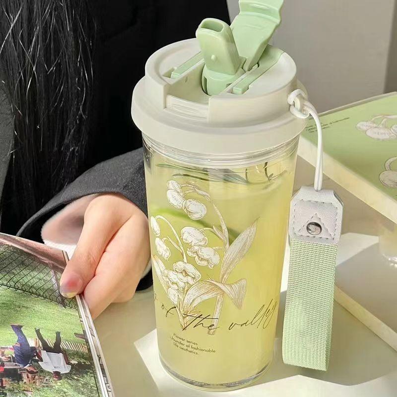 Summer Straw Cup Portable and Portable for Girls Drop Resistant Large Capacity Dual Drink Office Water Cup High-capacity