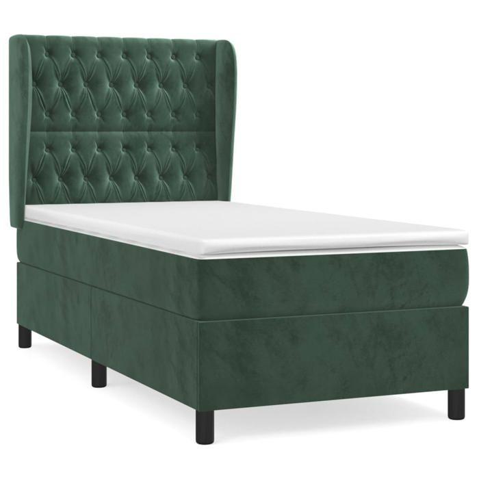 3129360 vidaXL Lit à sommier tapissier et matelas Vert foncé 80x200 cm Velours