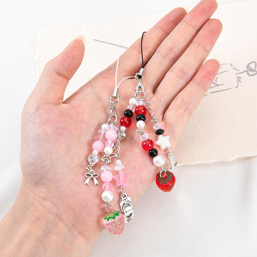1Pc Phone Charm Pendant Cute Kawaii Pink Bowknot Keychain Bag Phone Strap Girl Cellphone Lanyard Keyring Birthday Jewelry DIY