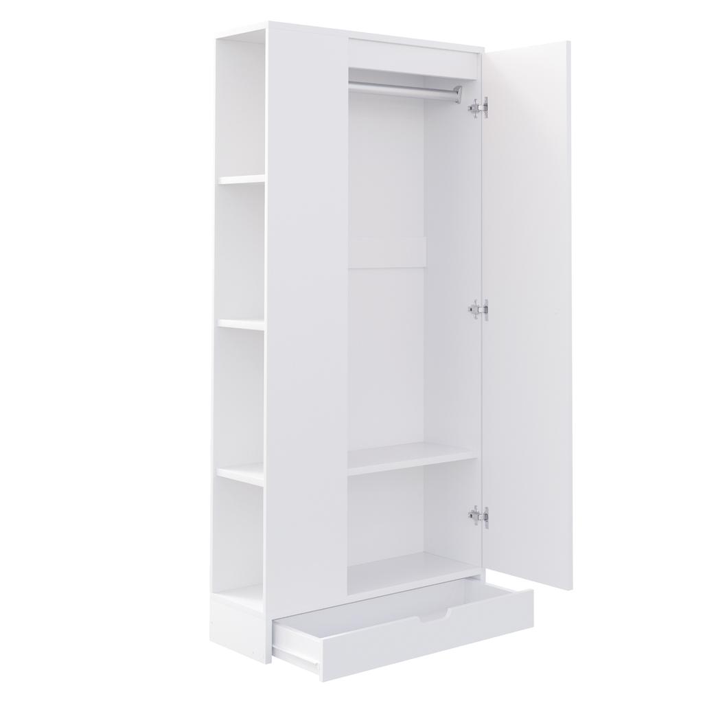 Wardrobe 70*40*170cm, Single-Door Design, with Shelves and Drawers, Pure White