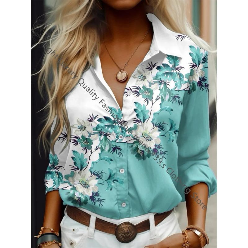 Women's shirt fashion shirt 3D printing high-definition pattern long-sleeved shirt daily casual shirt soft fabric