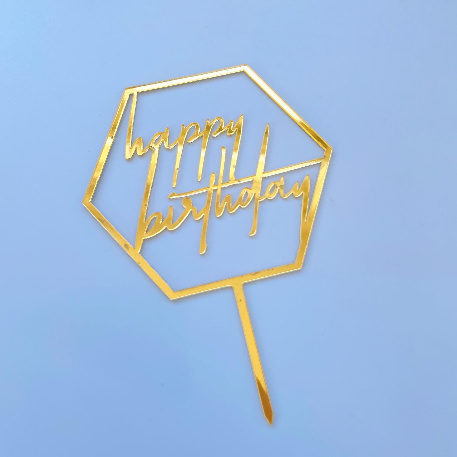 Acrylic Gold Mirror Happy Birthday Cake Toppers Reusable Cake Decorations for Birthday Party Supplies