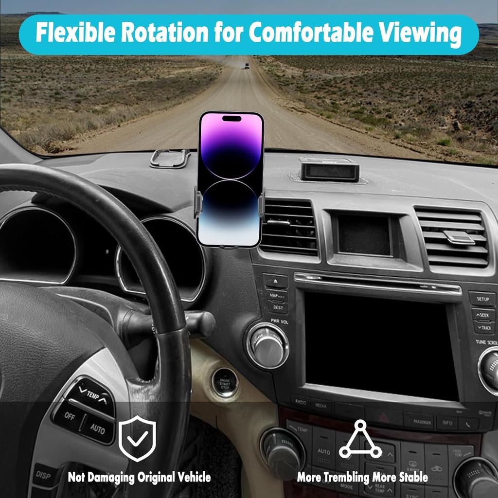 Car Phone Holder Fits for Toyota Highlander 2008-2013 Accessories,Thick Cases Friendly,Cell Phone Mount for 4.7-7 In Phones,360 Degree Rotation,Easy