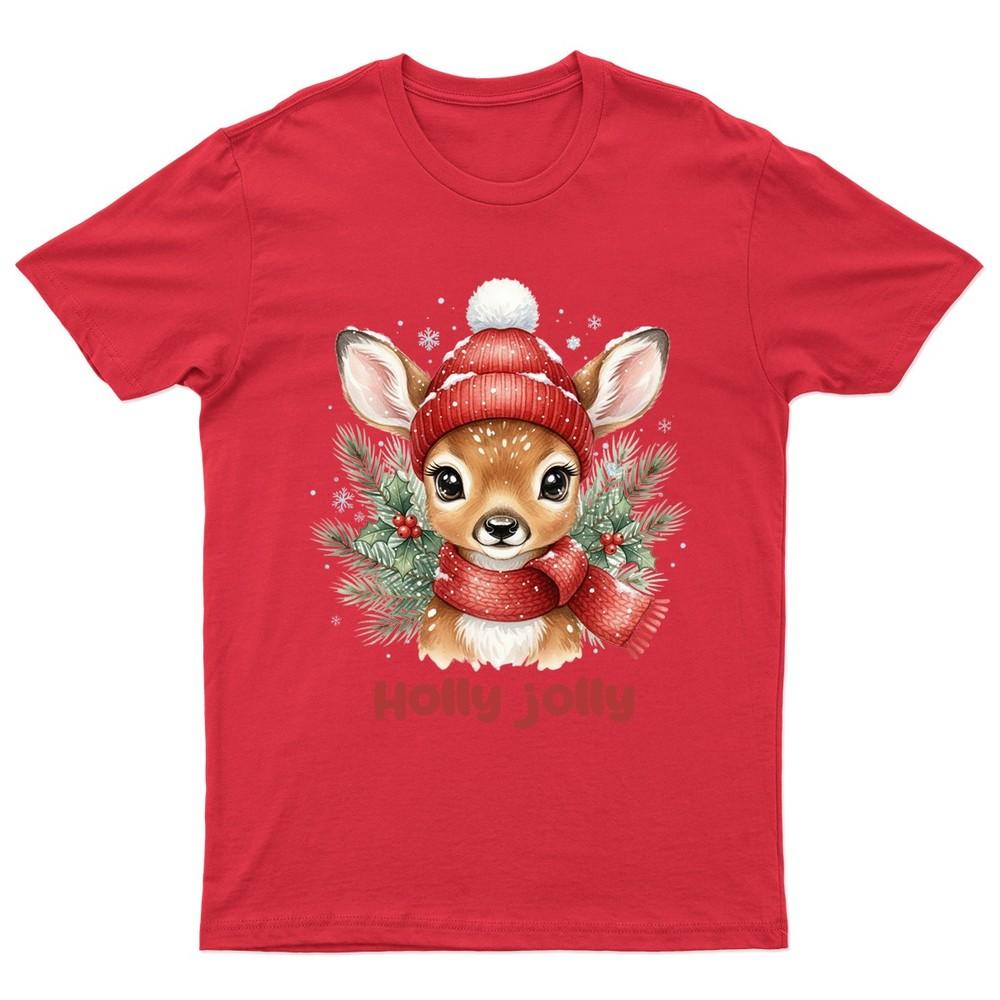 Holly Jolly Christmas Deer TShirt Unisex Gift Retro Seasonal Funny Xmas Santa S