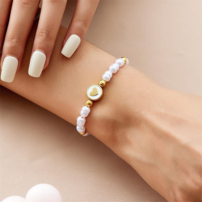 European Trend Faux Pearl Bracelet, Cross Heart Round Beaded Design, Delicate High Texture Handmade Fashion Accessories