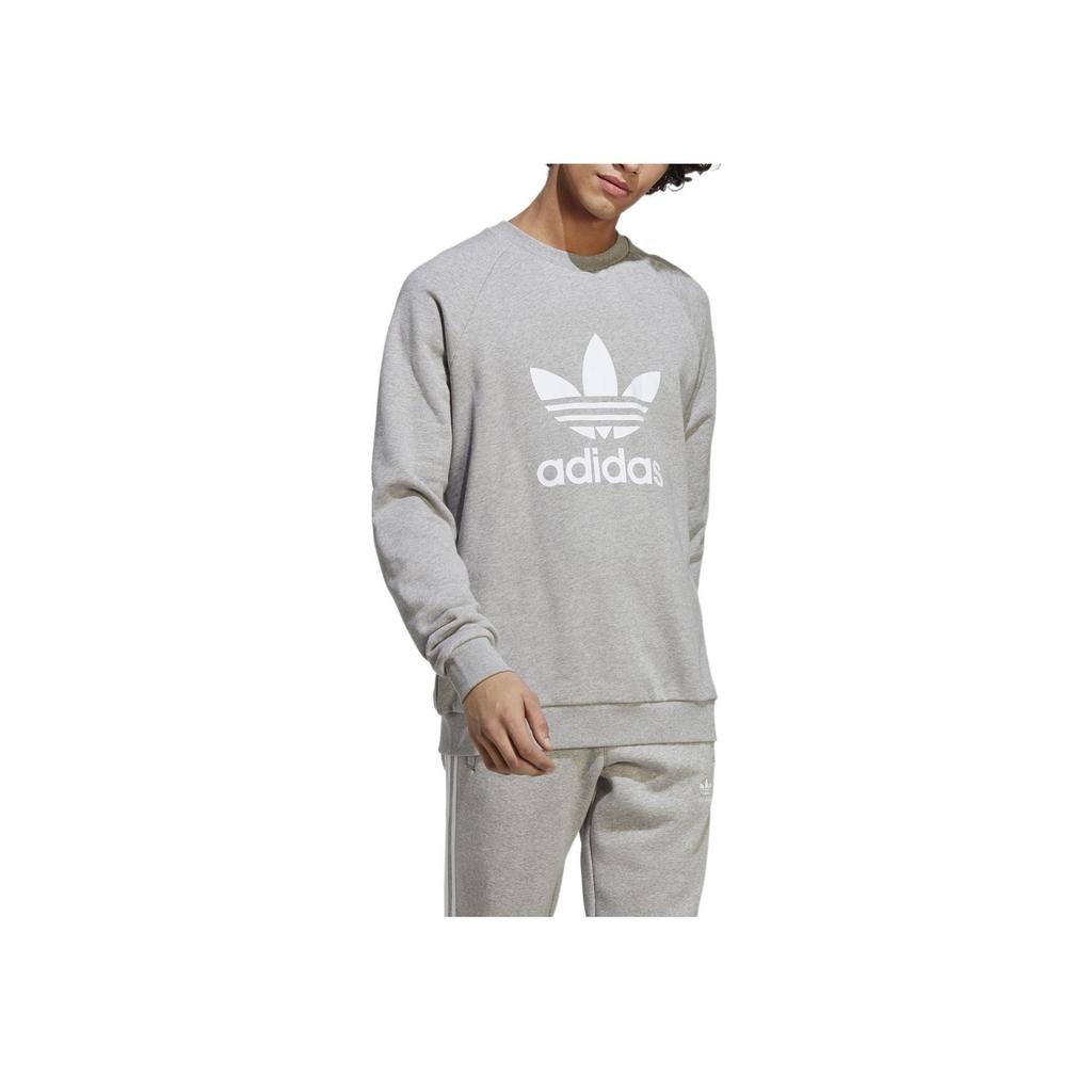 Adidas Originals Trefoil Logo Print Pullover Sweatshirt Men Tops Grey IA4857