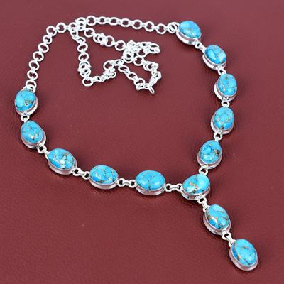 Copper Blue Turquoise Necklace 925 Sterling Silver Necklace Adjustable Chain Necklace Gemstone Unique Jewelry Handmade Necklace Gift for Her