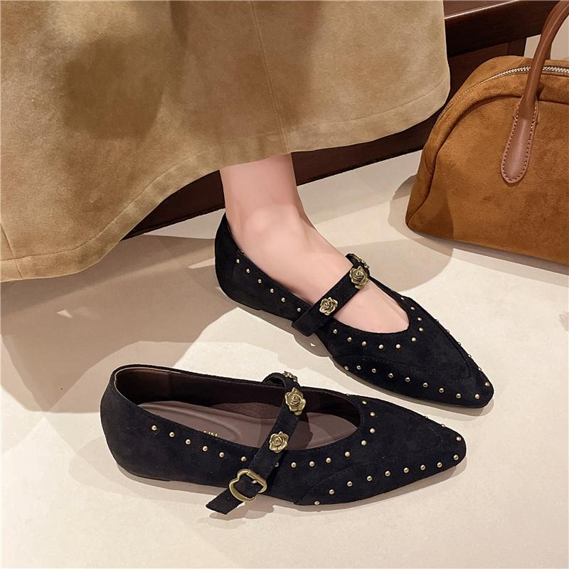 

Fashion Single Shoes Women s Autumn New Fashion Personality Rivet Inside Heightened Pointed Toe Mary Jane Shoes 40 чёрный