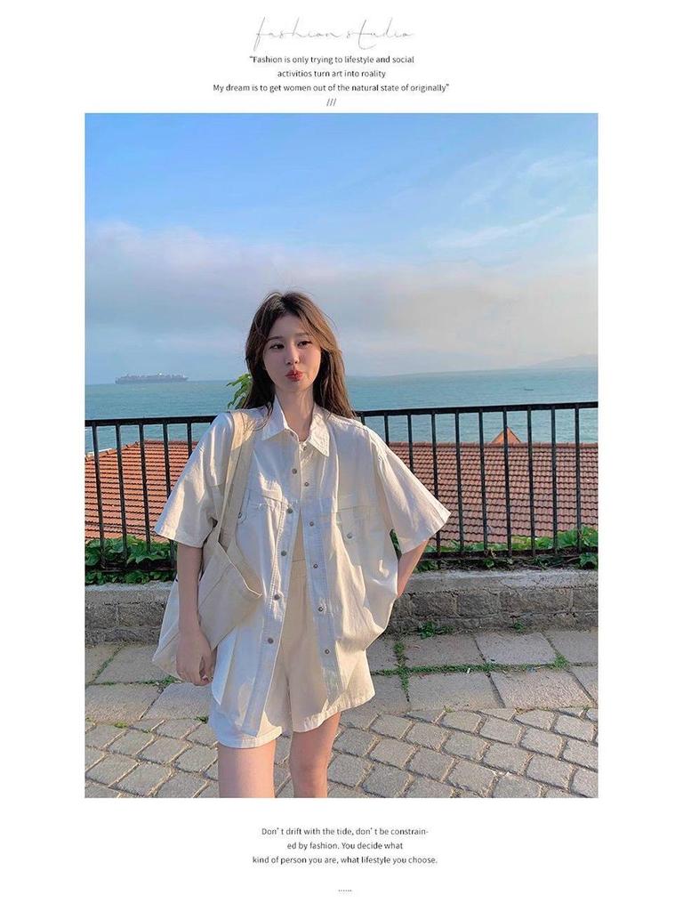 Korean Style Casual Short-Sleeve Shirt and Shorts Two-Piece Set - Slimming Summer Petite Fit
