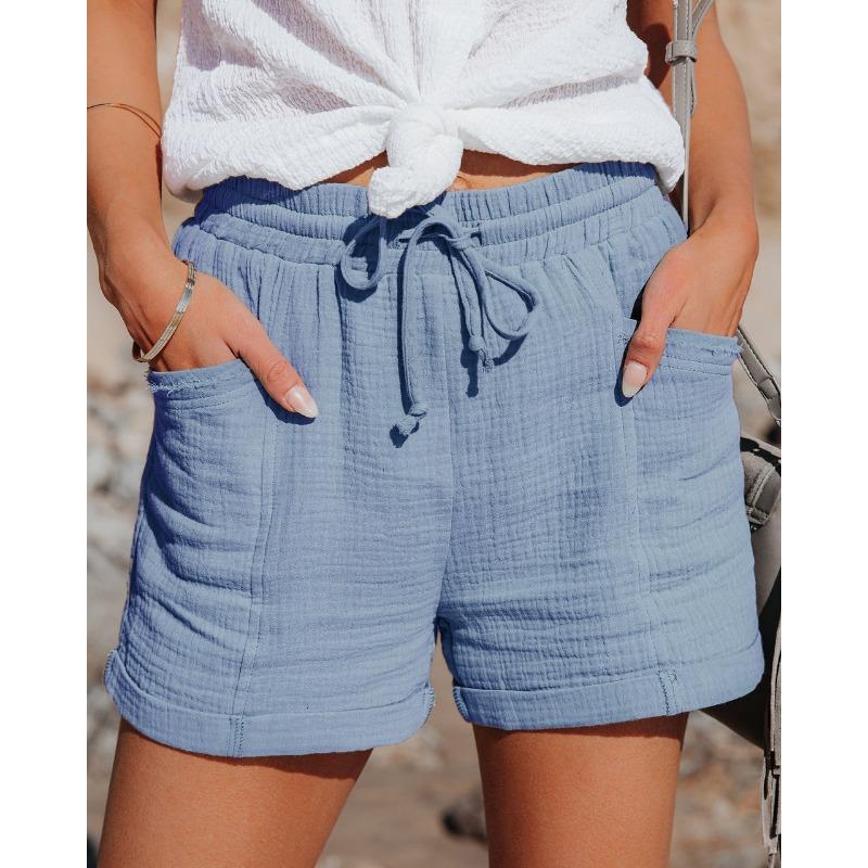 Summer Simple and Versatile High-waist Belt Loose Wide-leg Shorts Women