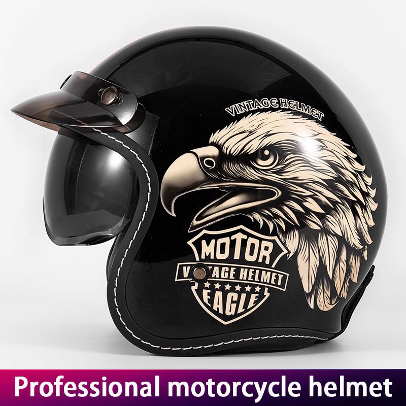 Unisex Retro Three-Quarter Motorcycle Helmet for All Seasons Universal Half Helmet Vintage Style Cruising Motorcycle Headgear