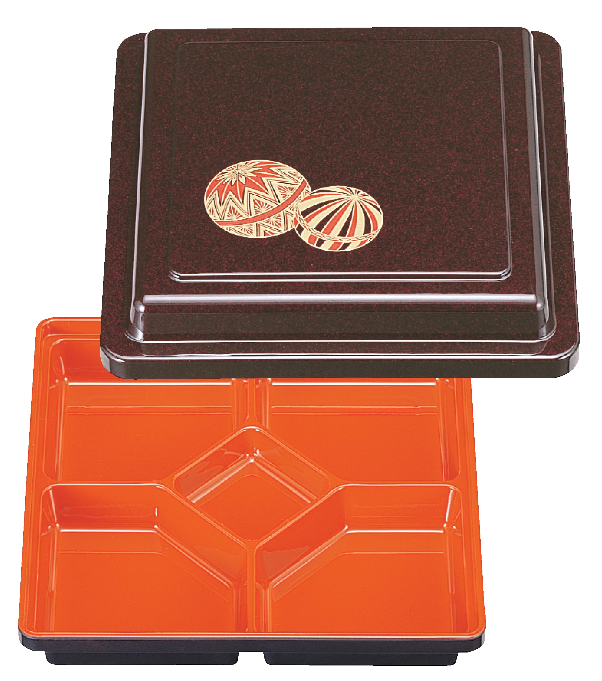 Wakaizumi Lacquerware Square Fresh Bento Lacquered with Pearl Ball Red 8-inch Box, Design, Interior, 1-417-6