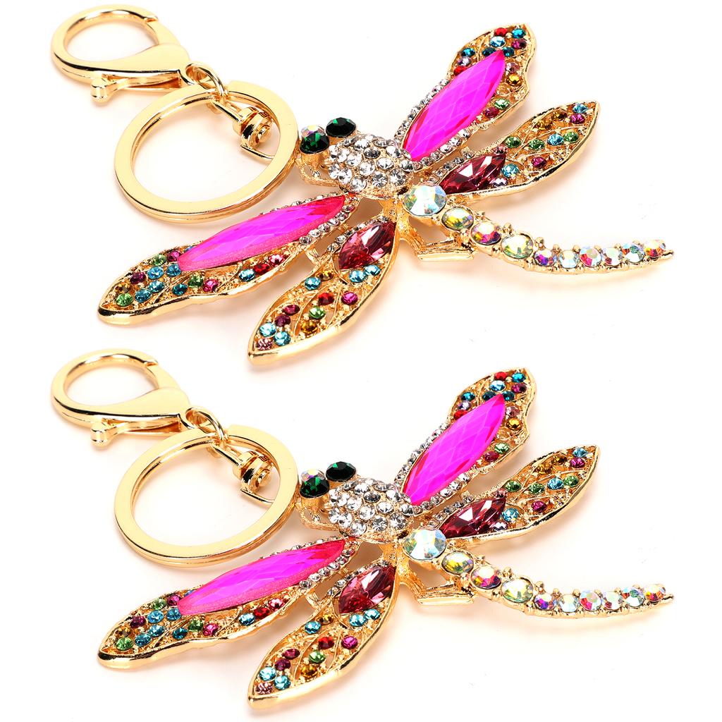 2Pcs Dragonfly Key Chain Stylish Metal Keyring Pendant for Coin Purse Phone Handbag Decorations