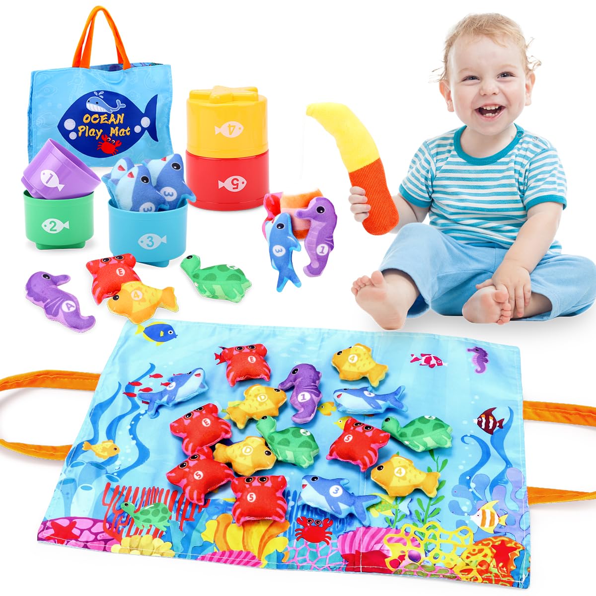 

Montessori Educational Cloth Fishing Toy for Boys and Shape Early Finger Popular Gift for Ages and Baby Shower Preschool Entry Day Birthday Gift