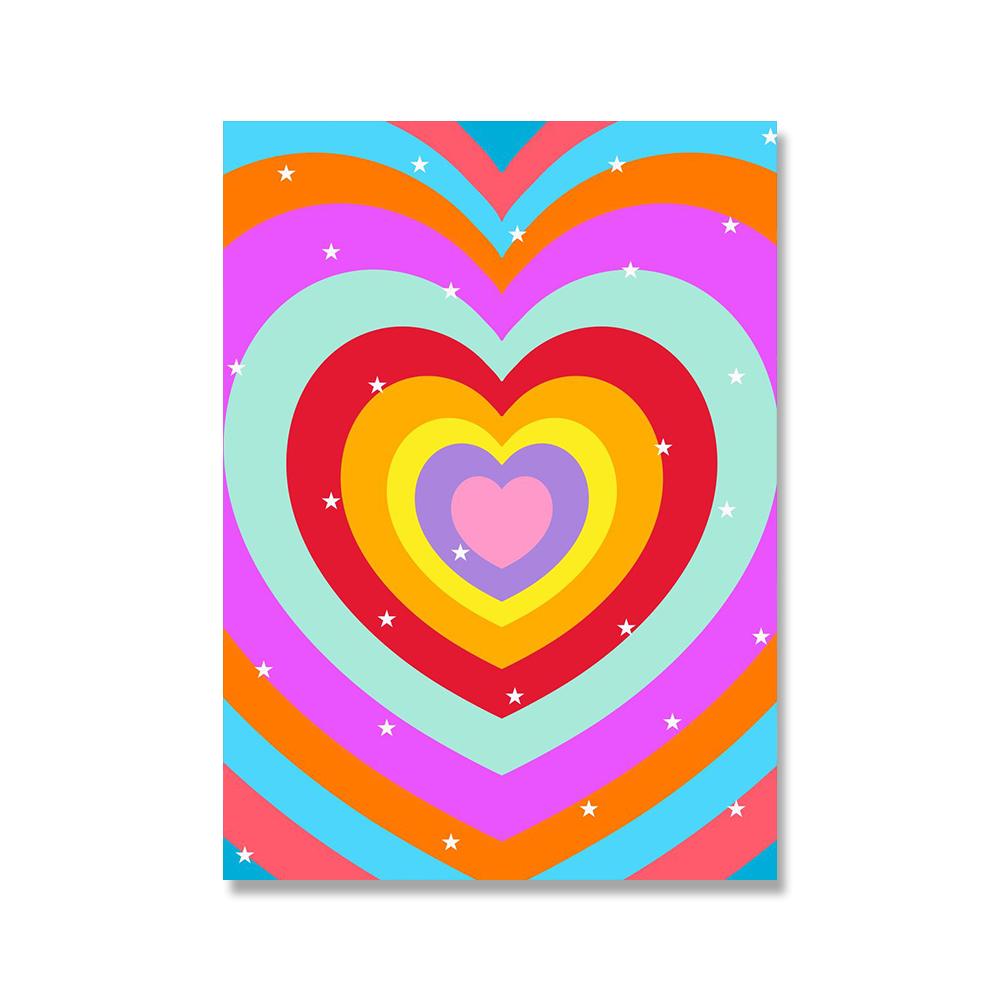 Customizable Colorful Heart Painting Abstract Flowers Mushrooms Posters and Prints Kids Room Girls Wall Art Picture