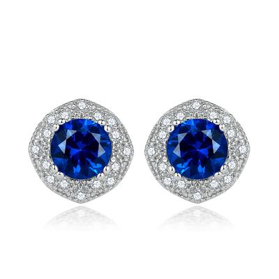 Stud Earrings Women'S Fashion Creative Round Zircon Earrings Simple Micro-Set Sapphire Stud Earrings