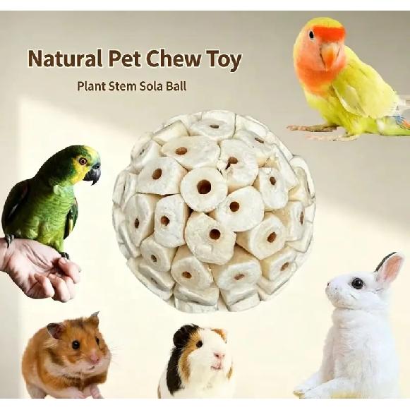 3PCS Sola Balls Bird Chew Toys, Natural Sola Wood Parrot Foot Toys, Shredding Foraging Toys for Small & Medium Pet Birds
