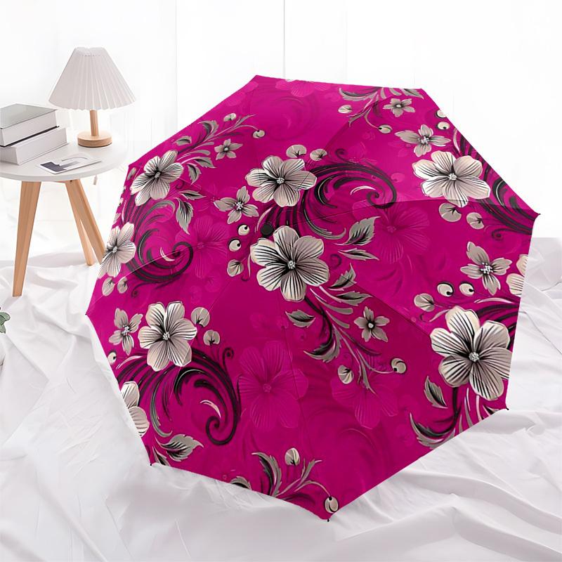 1pc Floral Pattern Pink Background Umbrella with Plastic Handle,Suitable for All Seasons Umbrellaptys26084