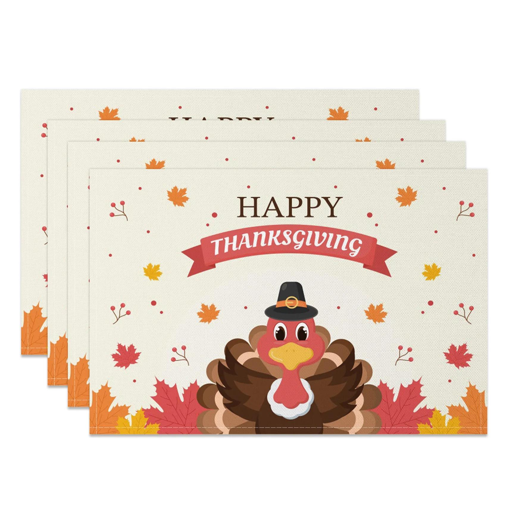 

Thanksgiving Placemat Fall Harvest Table Decor Pumpkin Maple Leaf Pattern Printing Seasonal Holiday Dining Mats for Family Party 30x45cm-4PC