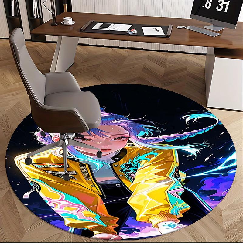 1pc Anime Design Round Carpet for Office Chair Mat, Non-Slip Rug Suitable for Home Decor, Living Room, Bedroom