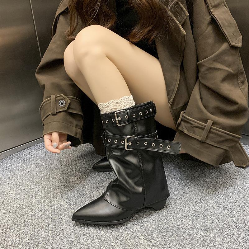 American Spice Girls Belt Buckle Pants Boots Short Boots Women's Boots 2025 Early Autumn New Niche Design Short Boots Western Boots