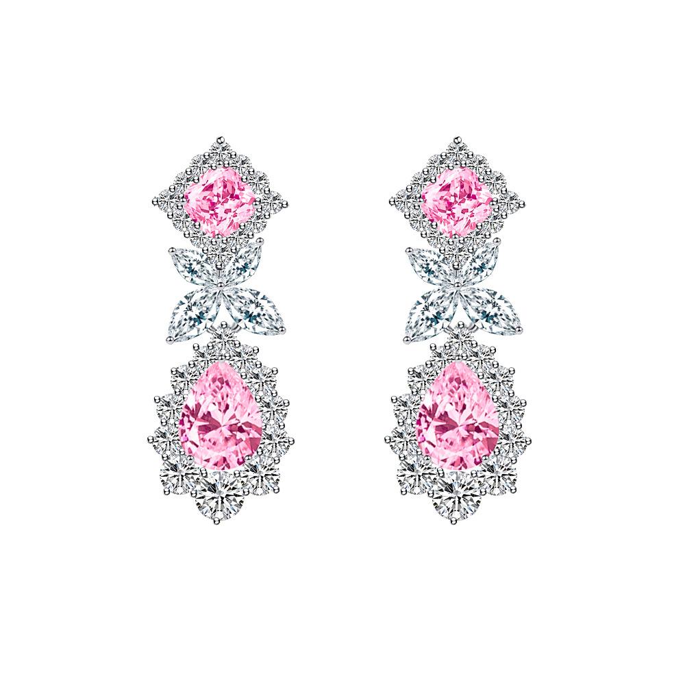 Light Luxury High-End Princess Pink Wedding Dress With Earrings, Zircon Inlay Temperament, Water Drop Earrings, Jewelry.