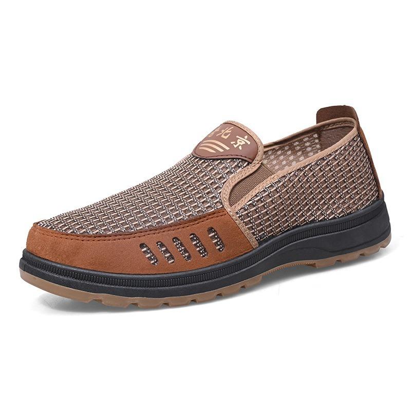 Men's Summer Plus Size Old Beijing Cloth Shoes, Breathable Mesh Slip-on Casual Dad Shoes for Cross-border Foreign Trade