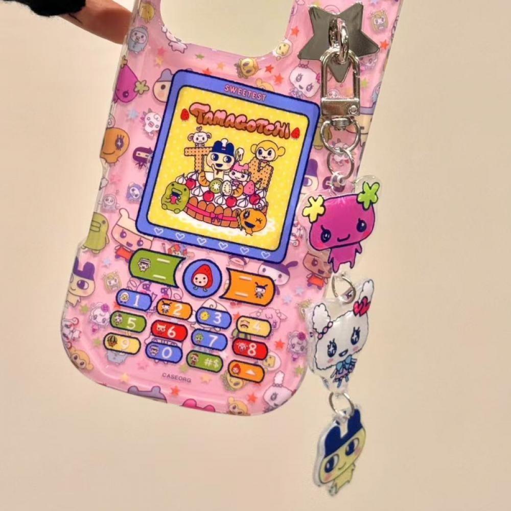 NEUE Cartoon Tamagotchi Stil Handyhülle für iPhone 16 Pro Max Acryl Aufkleber Anhänger dekorieren Mädchen Geburtstag Feiertagsgeschenke