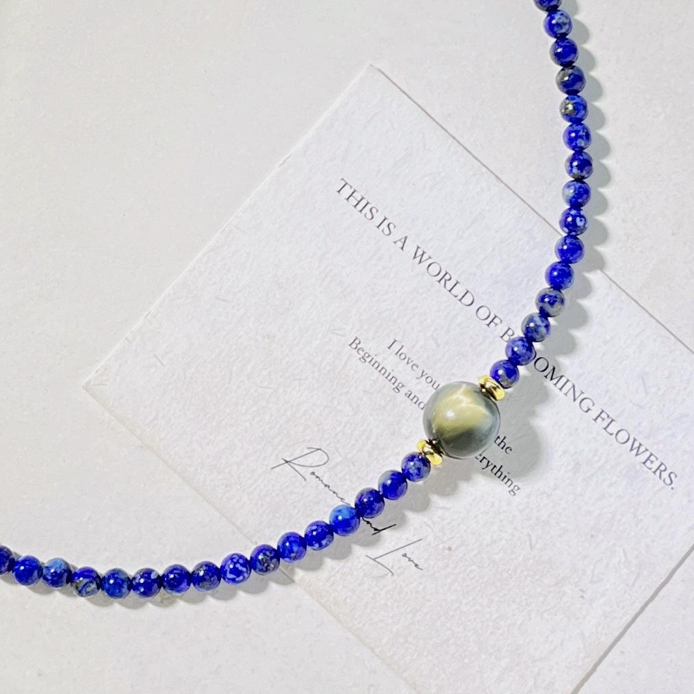 Natürlicher Lapislazuli Tigerauge Stein Design Halskette Schlüsselbein Kette Pullover Kette