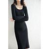 Wool Knitted Retro Bodycon Dress Skirt with Long Sleeves