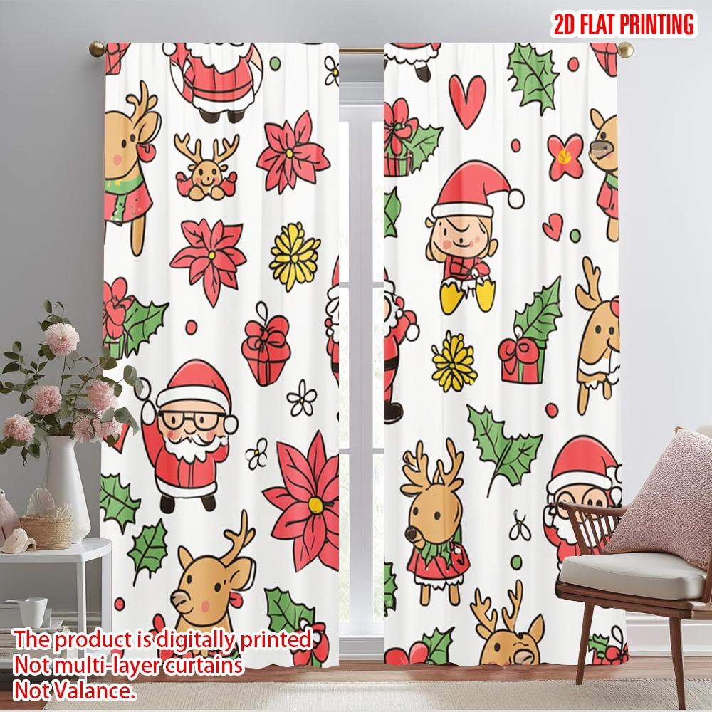 

2pcs,2D plane printing Contemporary Curtains Cute Santa Christmas_a 100% Polyester (without rod) Gifts for Living Room, Bedroom, 52.50×116.00 CM 2pcs
