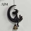 Moon Witchcraft Decorations Halloween Witch And Black Cat Wind Chime, Vintage on Crescent Spooky Seasonal Home Decor Hanging Bell, Gothic Ornament for