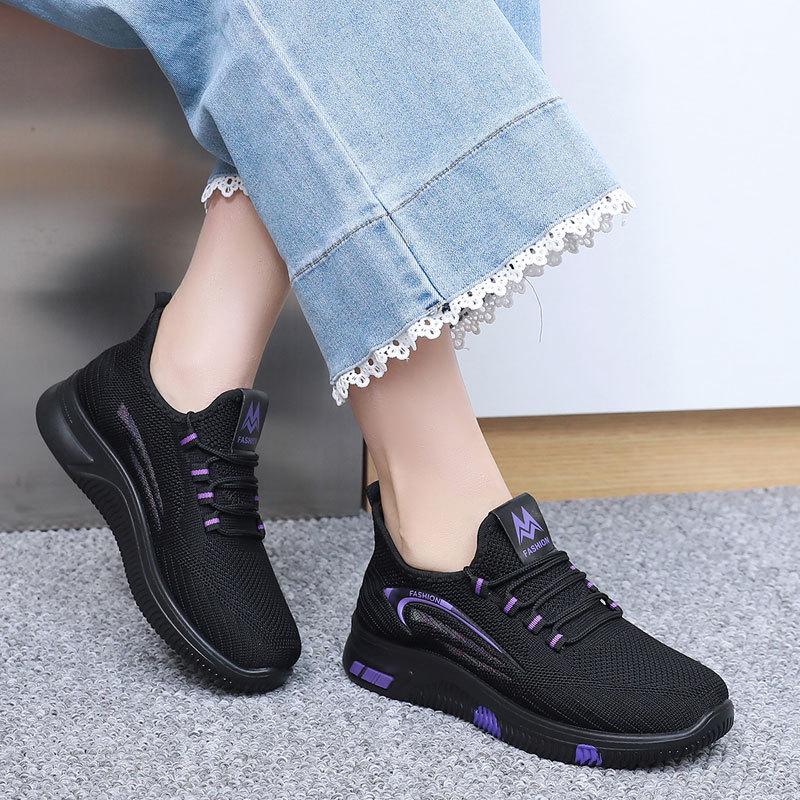 Women's Old Beijing Flyknit Non-slip Walking Shoes - Soft Sole, Lightweight Casual Footwear for Kitchen, Work, and Everyday Use.