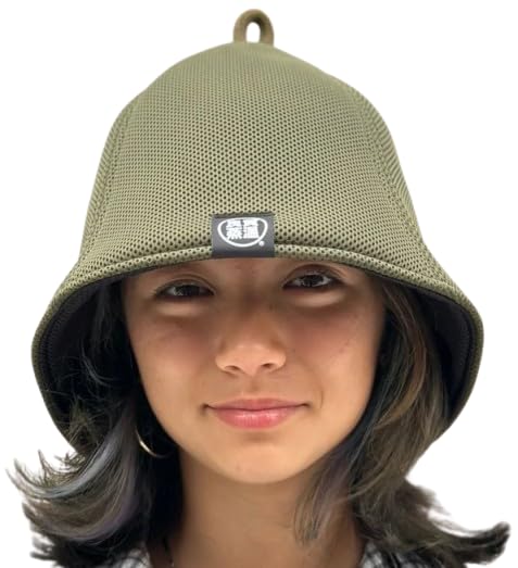 

Hard Khaki & Black Double! Next-Generation 3-Layer Polyester Mesh Sauna Hat, Extra Large! Reversible, Original Design, Unisex, Loose Fit