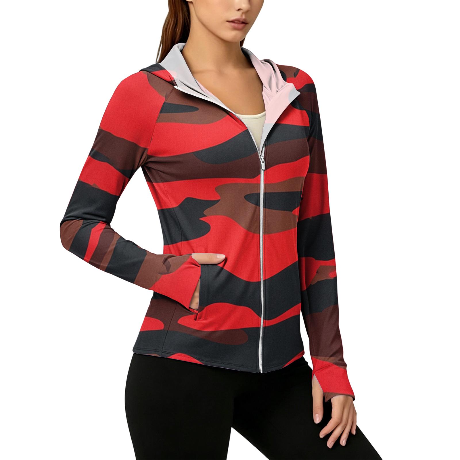 

Women s Lightweight Zip Up Hoodie with Hood and Pockets Long Sleeve Camouflage Sun Protection Jacket for Outdoor Activities XXL червоний
