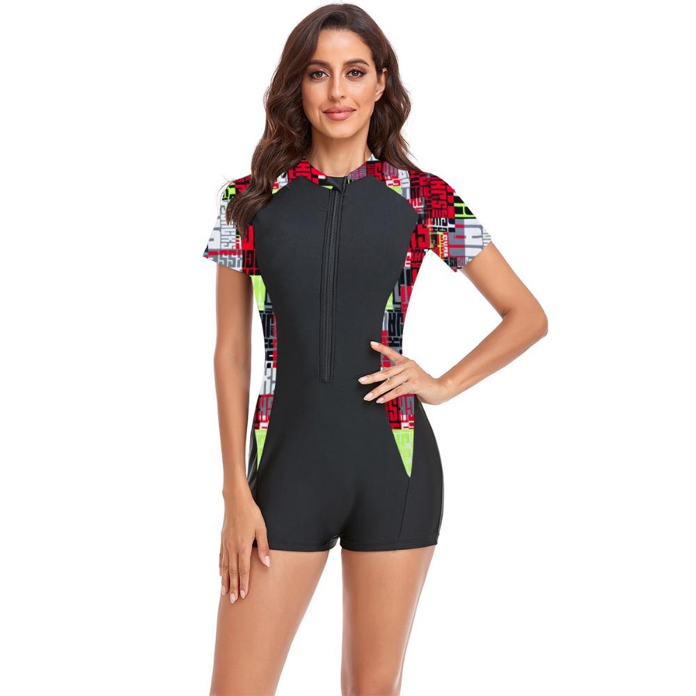 

Европейский и американский цельный купальник с плоским углом, большой размер, с короткими рукавами, с напечатанным принтом, бикини XXL